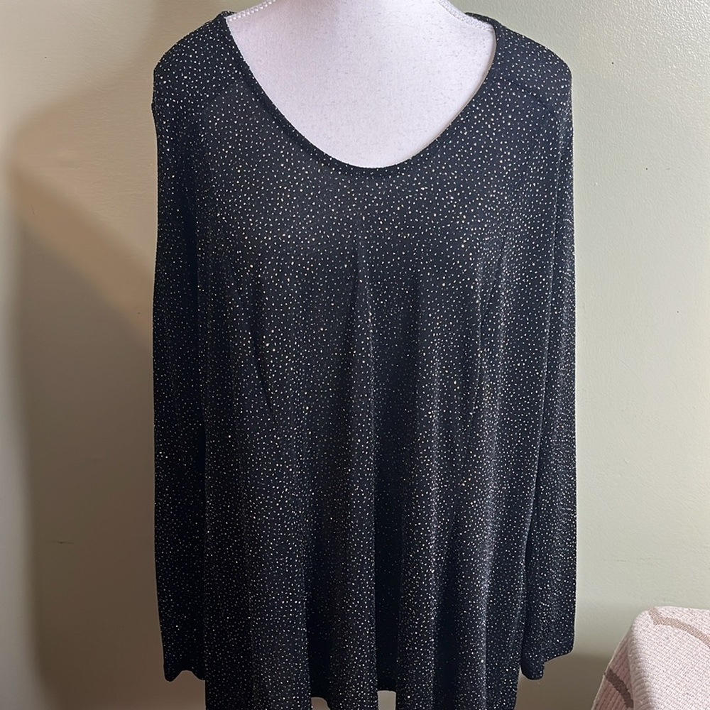 Karen Kane Diamond Dust Black Sequin Long Sleeve Blouse Top, size 2X